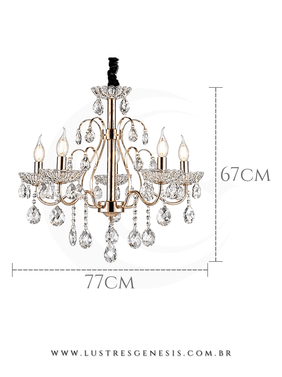 Lustre de Cristal Clássico Dourado com 8 braços, ideal para casas com pé direito duplo. Lustres Gênesis loja online de Lustres e Iluminação Decorativa